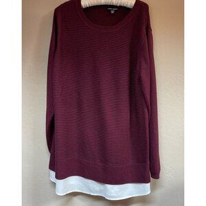Hilary Radley Womens Crew Neck Ribbed Long Sleeve Sweater XXL Heather Wine